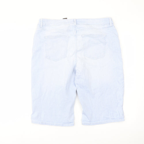 NEXT Womens Blue Striped Cotton Bermuda Shorts Size 14 L13 in Regular Button