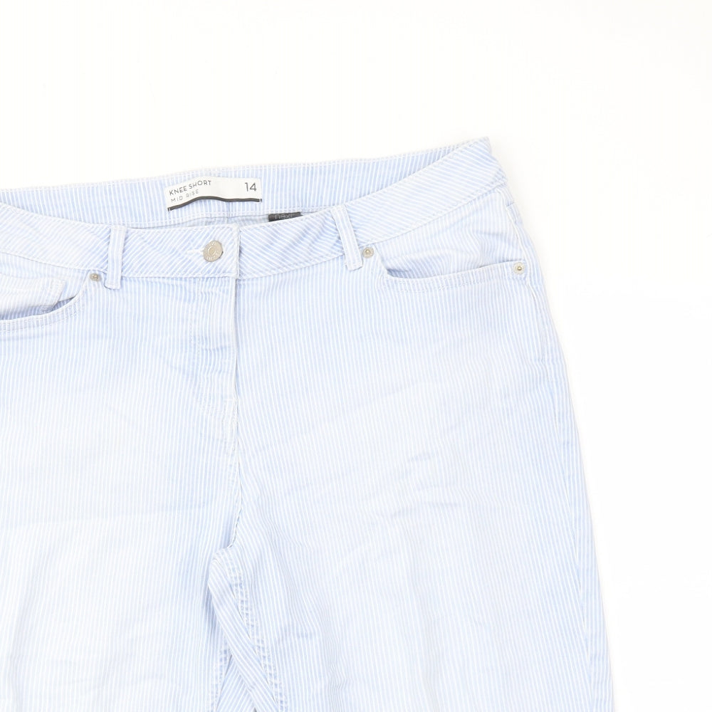 NEXT Womens Blue Striped Cotton Bermuda Shorts Size 14 L13 in Regular Button
