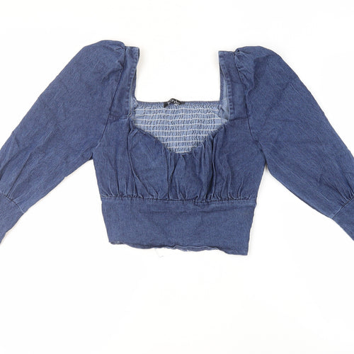 Boohoo Women's Blue Cropped Blouse - Size 12