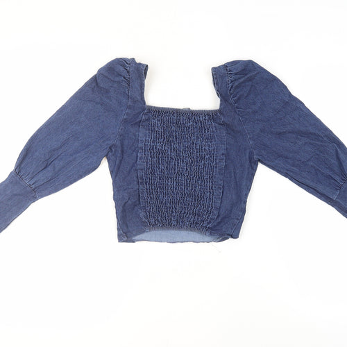 Boohoo Women's Blue Cropped Blouse - Size 12