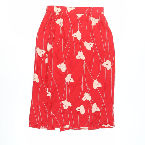 Fink Women's Red Floral Silk Pencil Skirt Size 10