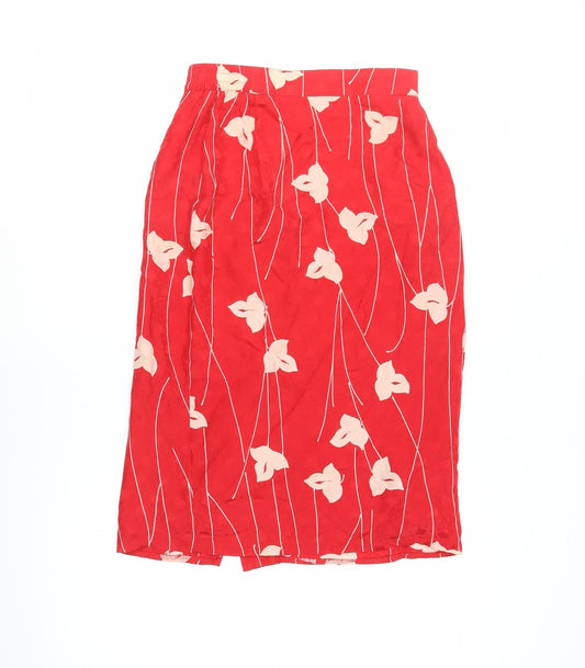 Fink Women's Red Floral Silk Pencil Skirt Size 10