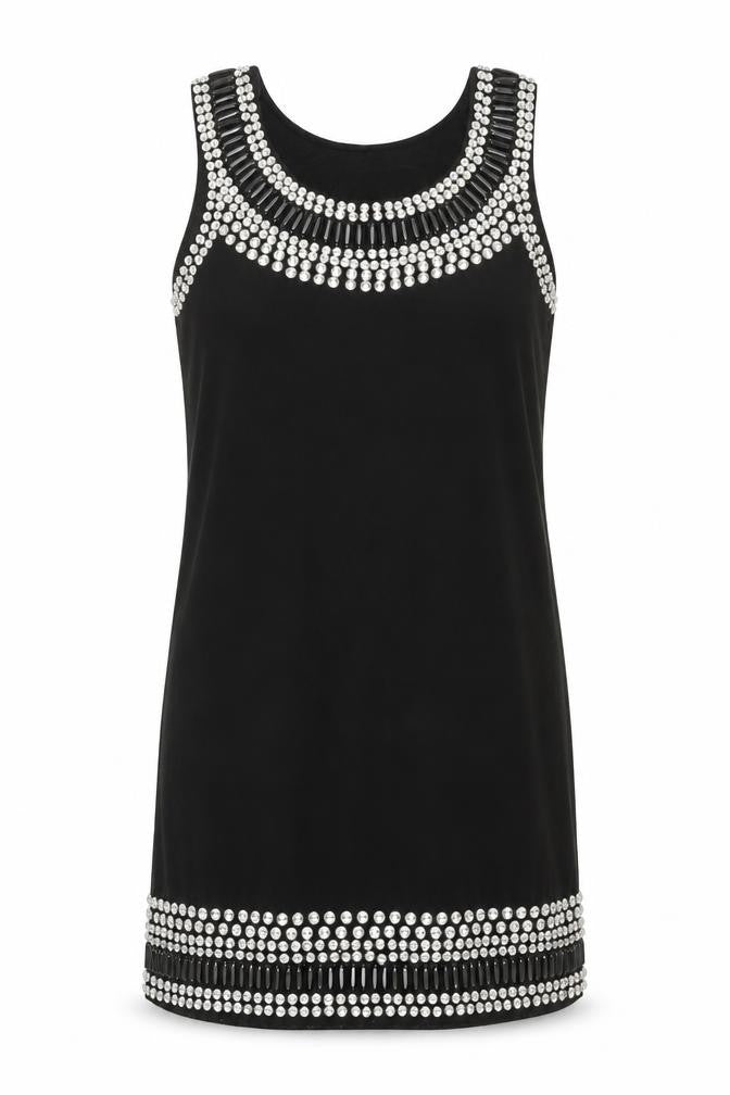 Front view of Maxmui Women's Black Sleeveless Beaded Party Dress M