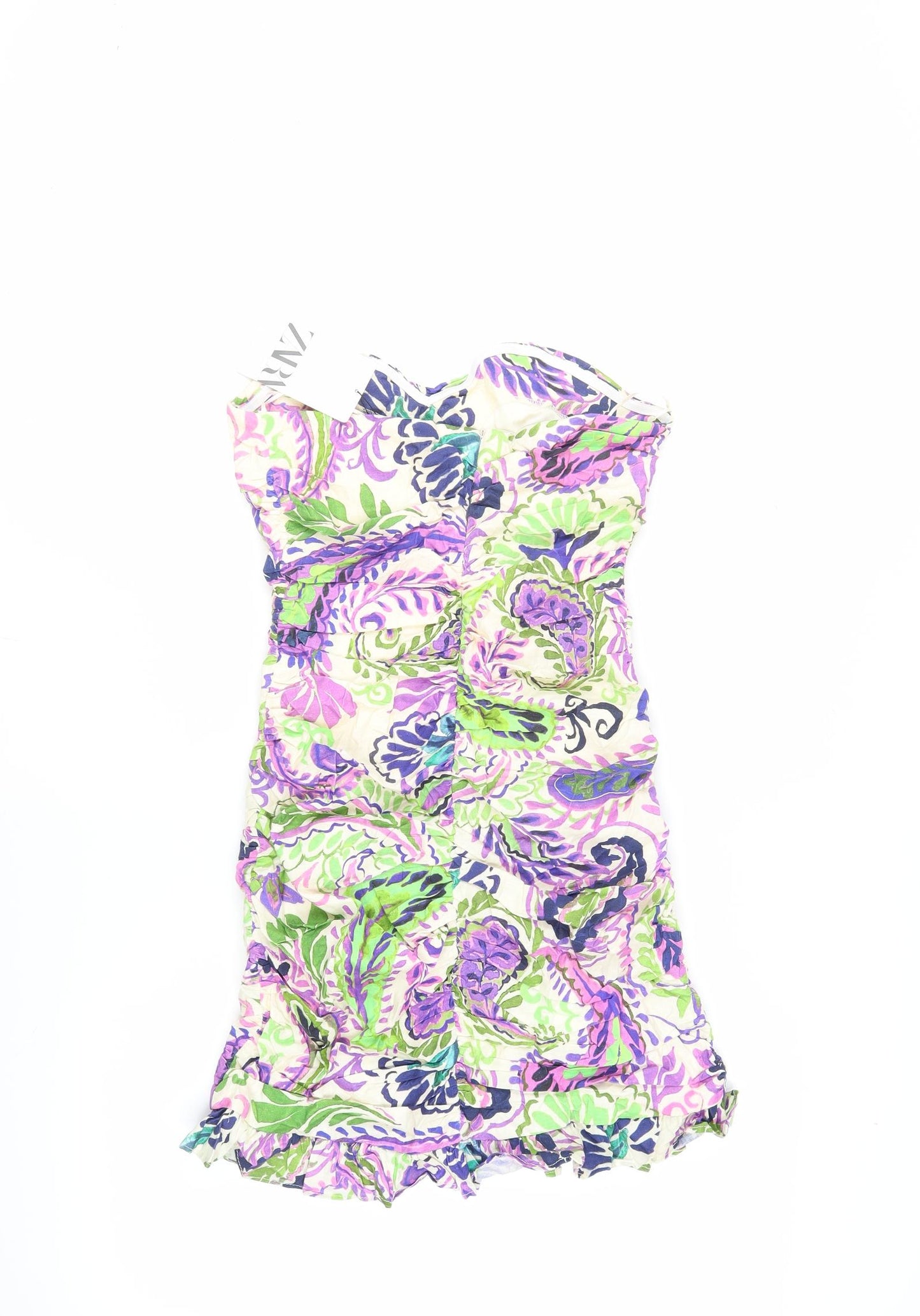 Zara Women's Multicoloured Strapless Bodycon Dress M