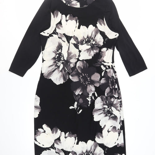 Marks and Spencer Women's Black Floral Sheath Dress Size 14