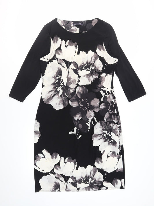 Marks and Spencer Women's Black Floral Sheath Dress Size 14