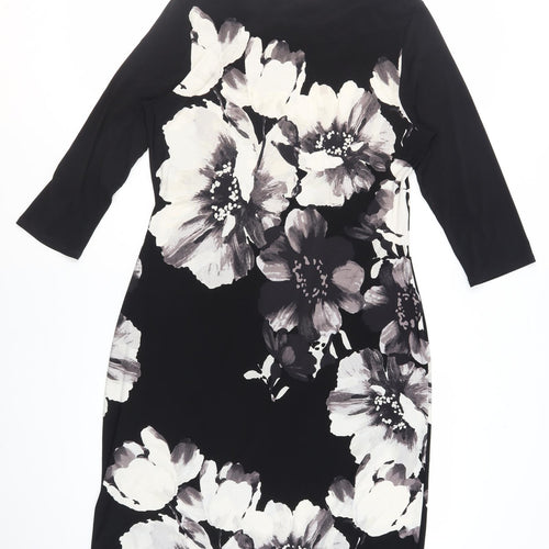 Marks and Spencer Women's Black Floral Sheath Dress Size 14