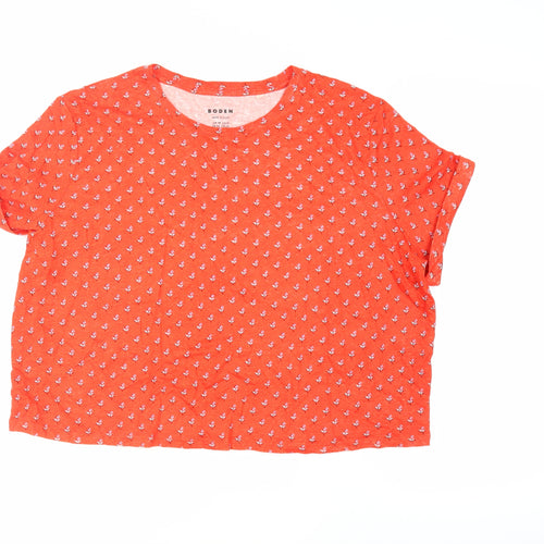 Boden Women’s Orange Floral T-Shirt Size 18 Linen