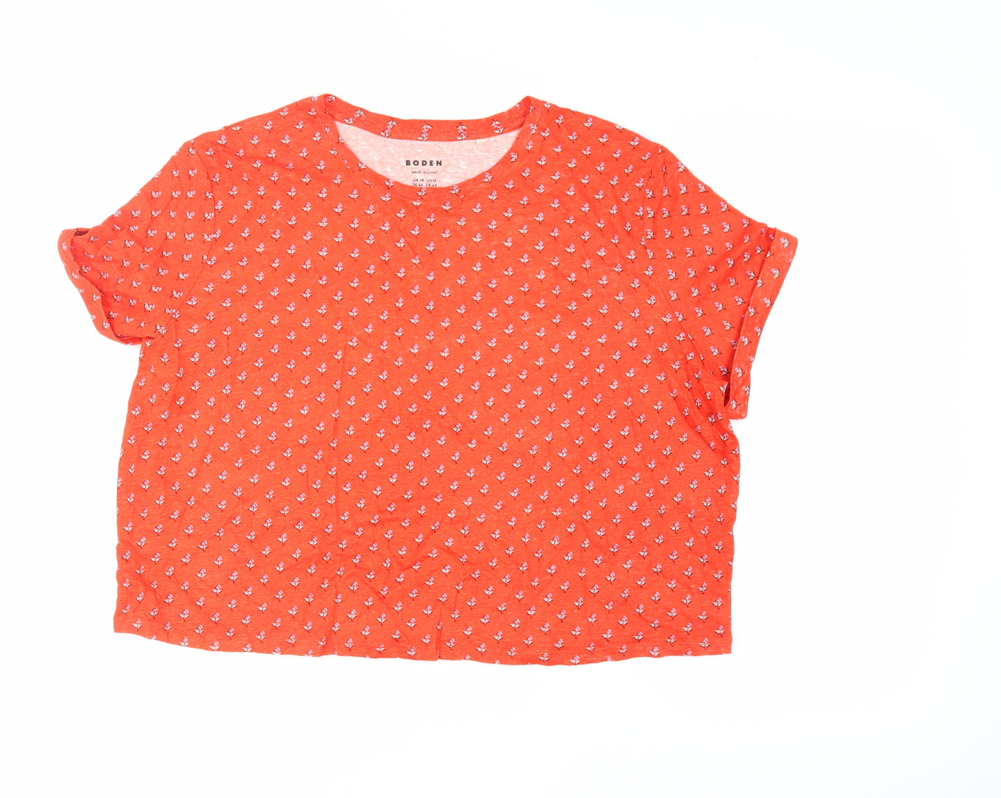 Boden Women’s Orange Floral T-Shirt Size 18 Linen