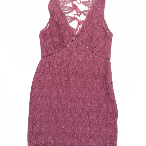 Topshop Women's Pink Bodycon Lace Dress Size 12