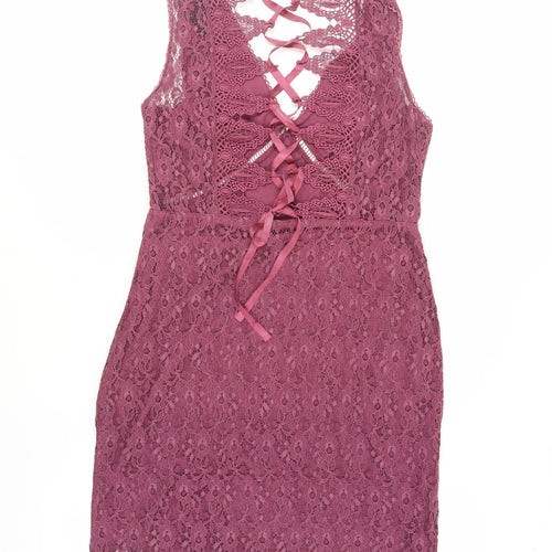 Topshop Women's Pink Bodycon Lace Dress Size 12