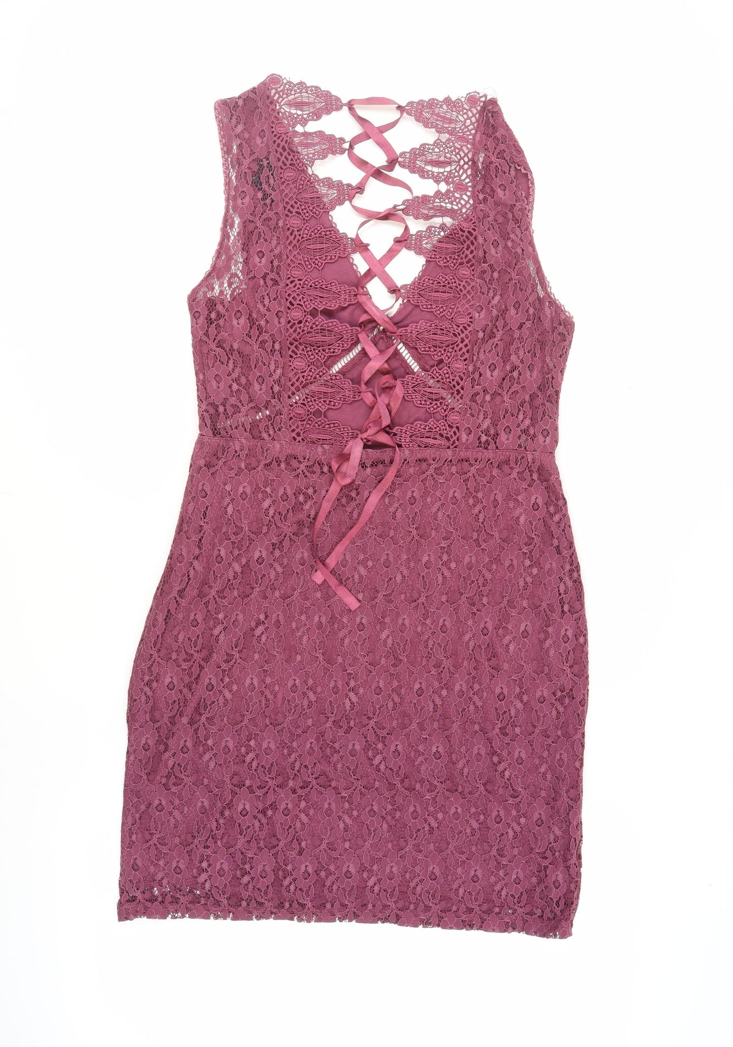 Topshop Women's Pink Bodycon Lace Dress Size 12