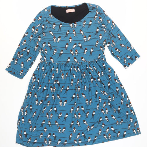 Popsy Women's Blue Fit & Flare Dress Size 14