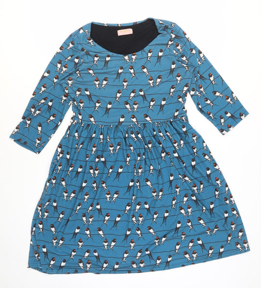 Popsy Women's Blue Fit & Flare Dress Size 14