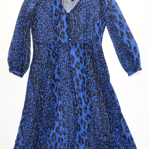 Wallis Women's Blue Leopard Print Dress Size 14