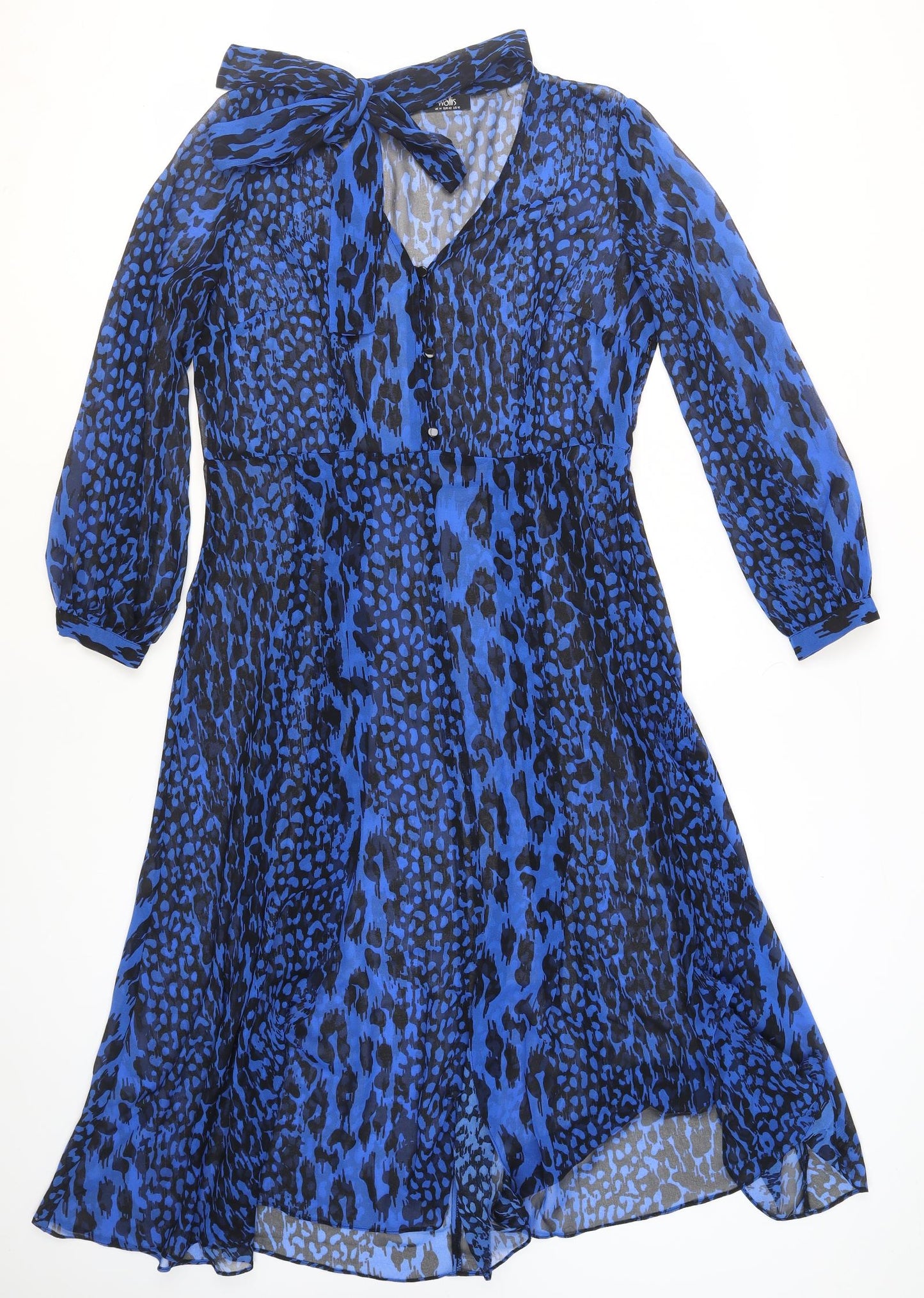 Wallis Women's Blue Leopard Print Dress Size 14