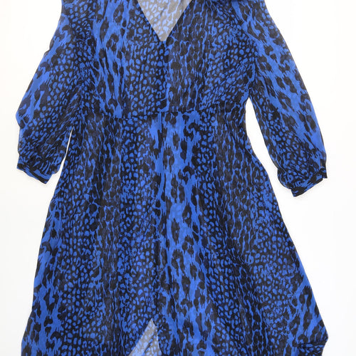 Wallis Women's Blue Leopard Print Dress Size 14