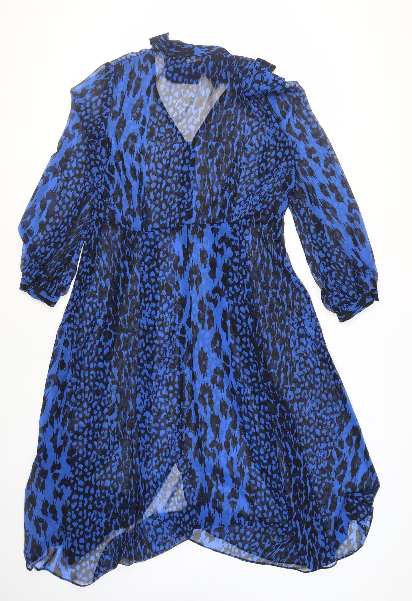 Wallis Women's Blue Leopard Print Dress Size 14