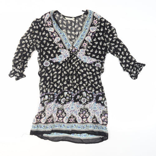 New Look Women's Black Floral Tunic Blouse, Size 10