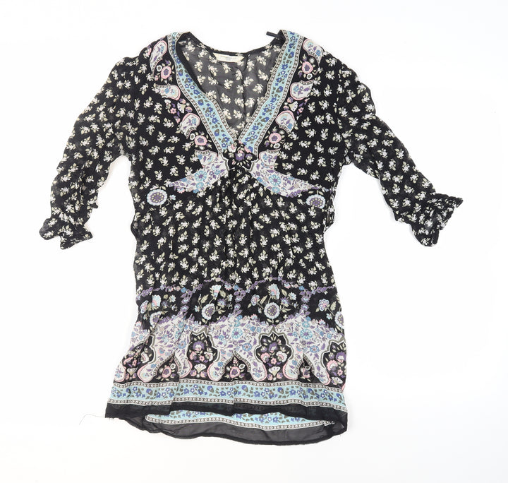 New Look Women's Black Floral Tunic Blouse, Size 10