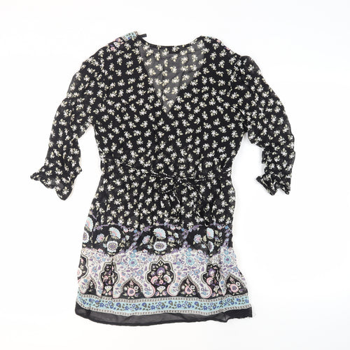 New Look Women's Black Floral Tunic Blouse, Size 10