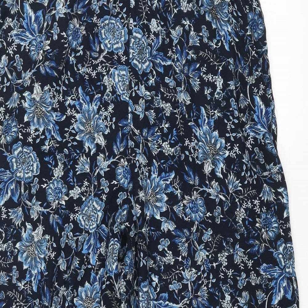 H&M Womens Blue Floral Polyester Cropped Trousers Size 12 L23 in Regular