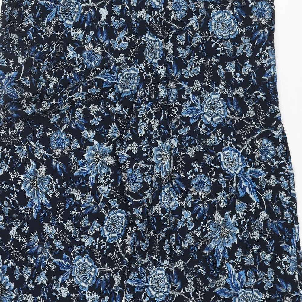 H&M Womens Blue Floral Polyester Cropped Trousers Size 12 L23 in Regular