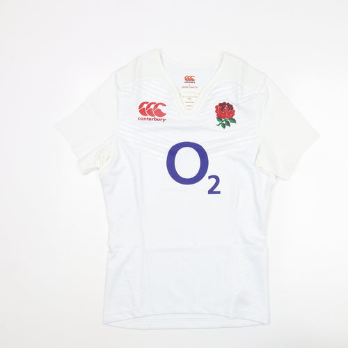 Canterbury Mens White Polyester Basic T-Shirt Size L V-Neck Pullover - England Rose Rugby