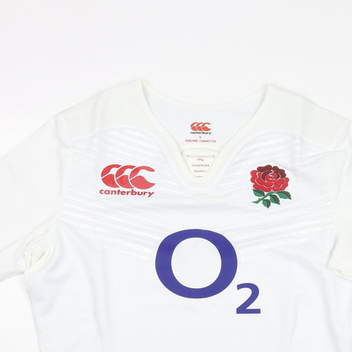 Canterbury Mens White Polyester Basic T-Shirt Size L V-Neck Pullover - England Rose Rugby