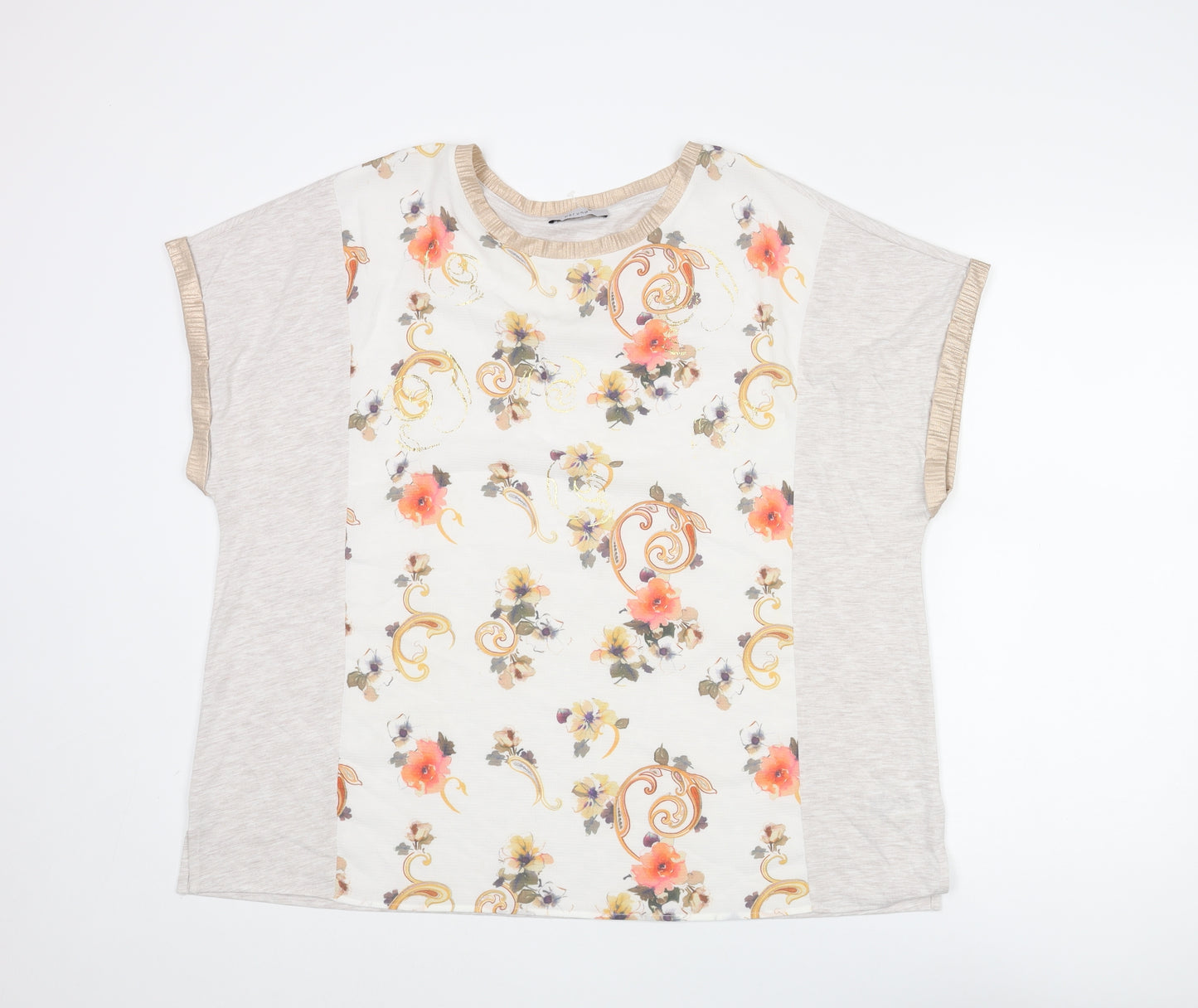 Marks and Spencer Womens Beige Polyester Basic Blouse Size 22 Round Neck - Floral Print