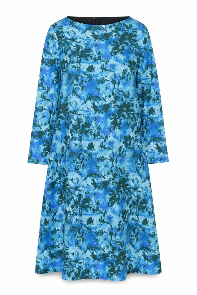 Front view of Marks & Spencer women’s blue floral polyester a-line, size UK 12, square neck pullover