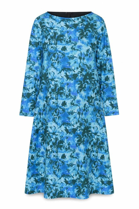 Front view of Marks & Spencer women’s blue floral polyester a-line, size UK 12, square neck pullover