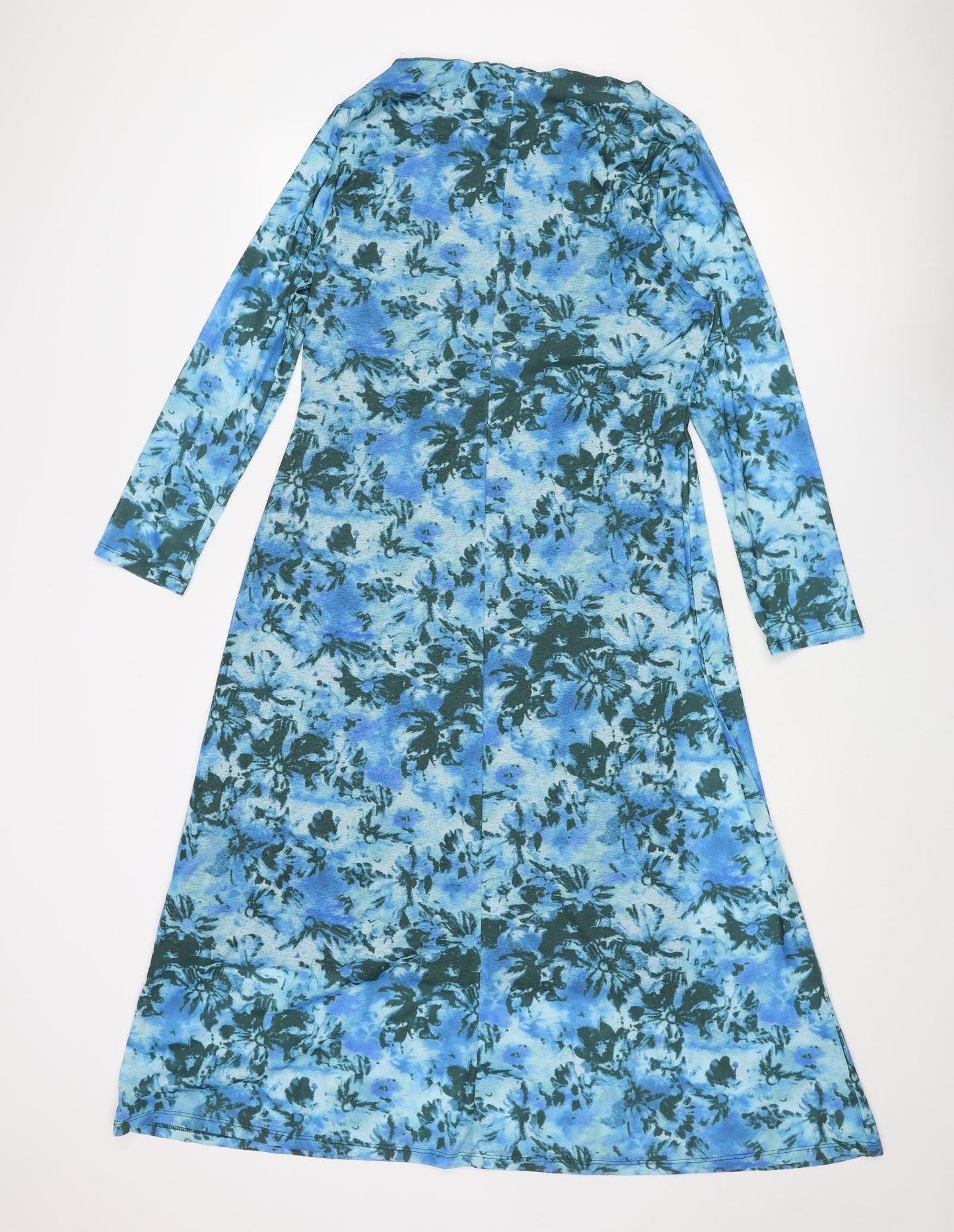 Marks and Spencer Womens Blue Floral Polyester A-Line Size 12 Square Neck Pullover