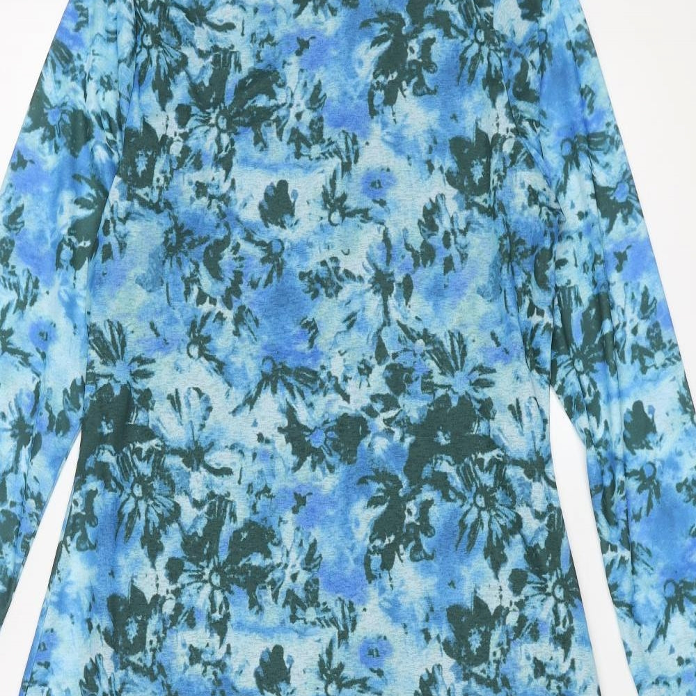 Marks and Spencer Womens Blue Floral Polyester A-Line Size 12 Square Neck Pullover