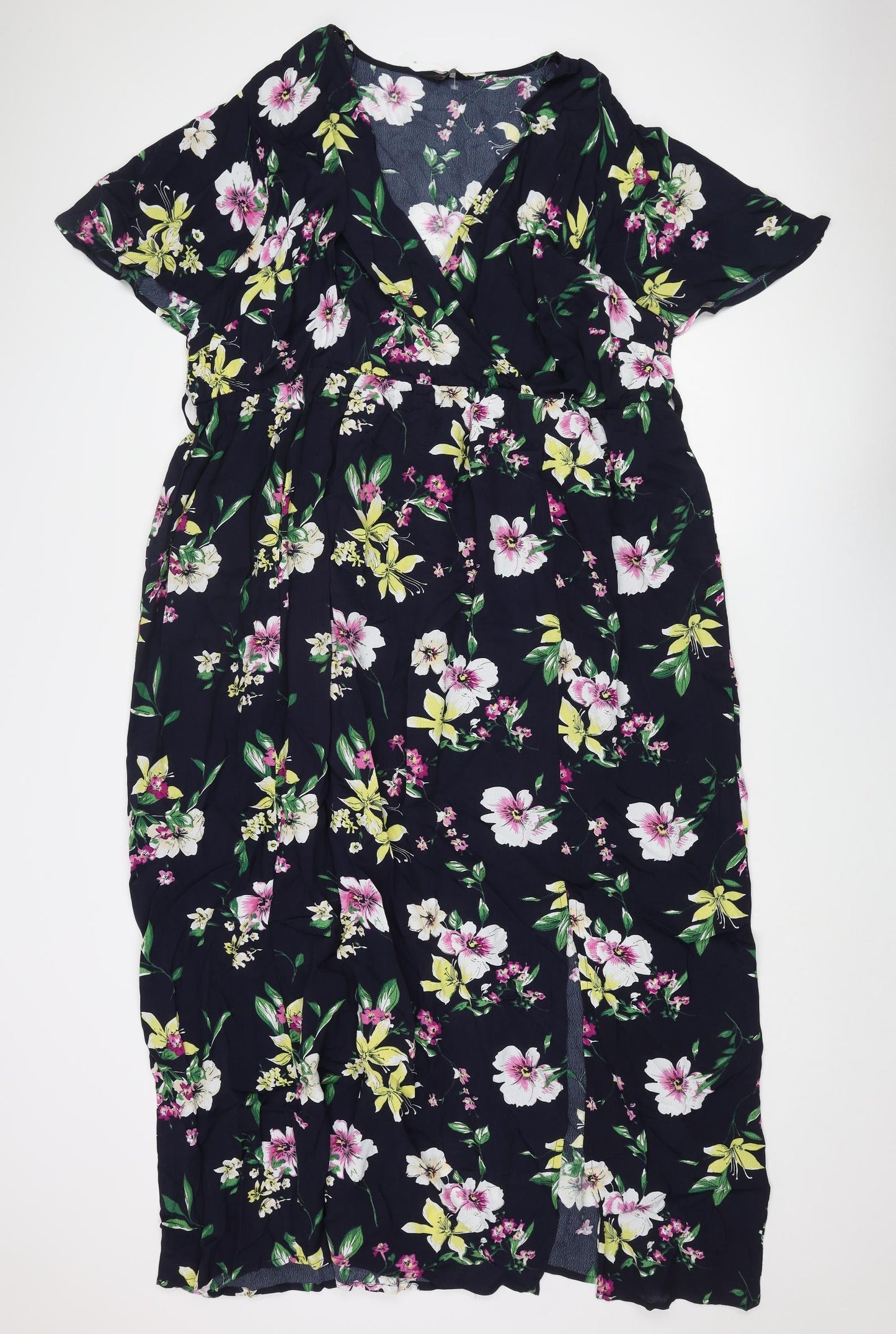 Yours Womens Blue Floral Polyester Maxi Size 26 V-Neck Pullover - Size 26-28