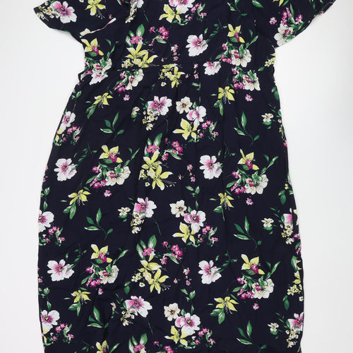 Yours Womens Blue Floral Polyester Maxi Size 26 V-Neck Pullover - Size 26-28