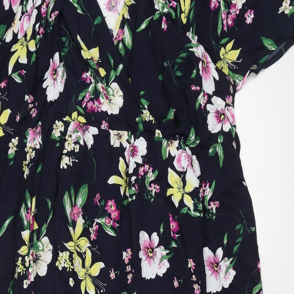 Yours Womens Blue Floral Polyester Maxi Size 26 V-Neck Pullover - Size 26-28