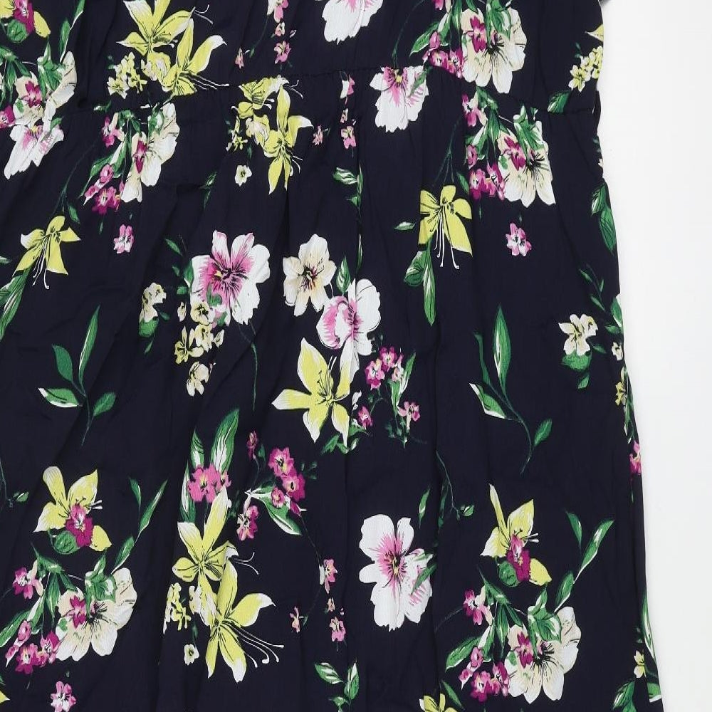 Yours Womens Blue Floral Polyester Maxi Size 26 V-Neck Pullover - Size 26-28