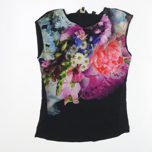 Ted Baker Womens Black Polyester Basic Blouse Size 4 Round Neck - Floral Print