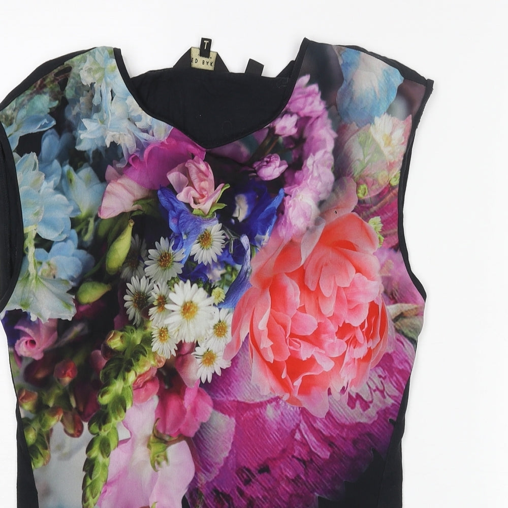 Ted Baker Womens Black Polyester Basic Blouse Size 4 Round Neck - Floral Print