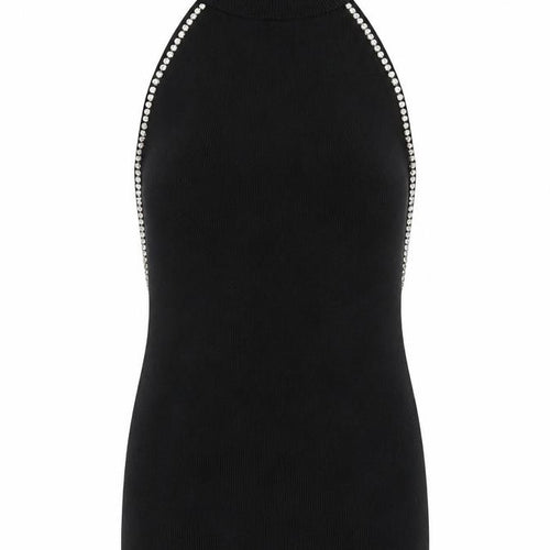 Bershka Womens Black Mock Neck Viscose Vest Jumper Size S - Rhinestone Detail Lace Up Back
