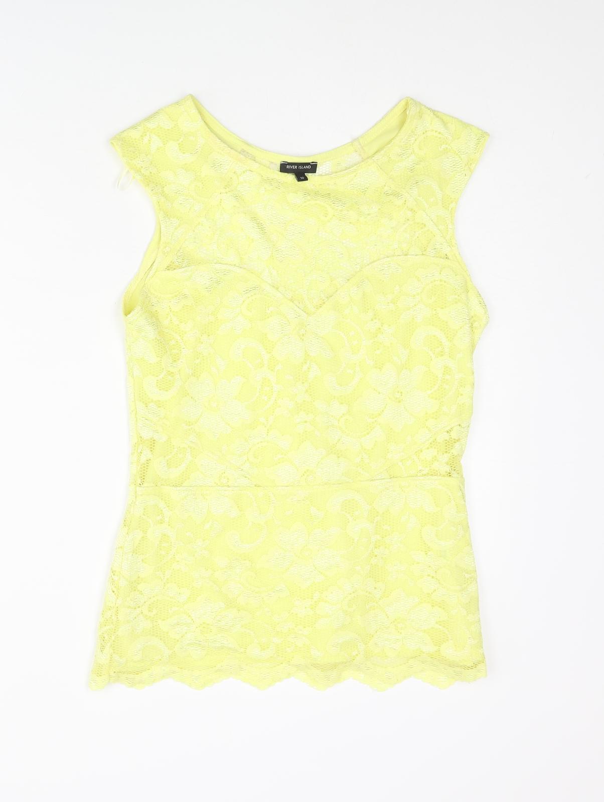 River Island Womens Yellow Nylon Basic Blouse Size 10 Round Neck