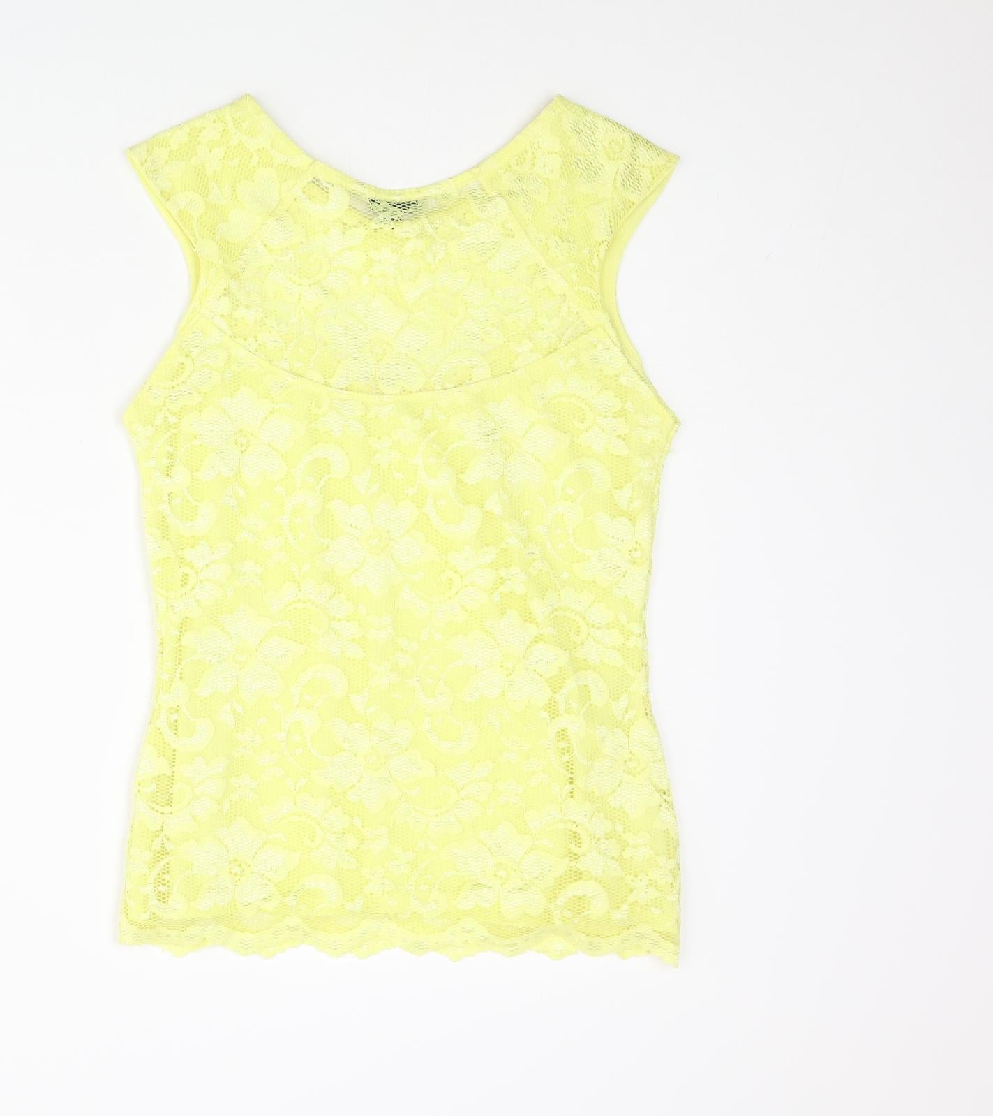 River Island Womens Yellow Nylon Basic Blouse Size 10 Round Neck