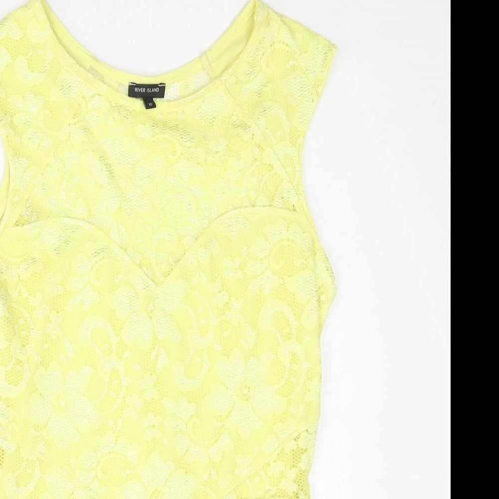 River Island Womens Yellow Nylon Basic Blouse Size 10 Round Neck