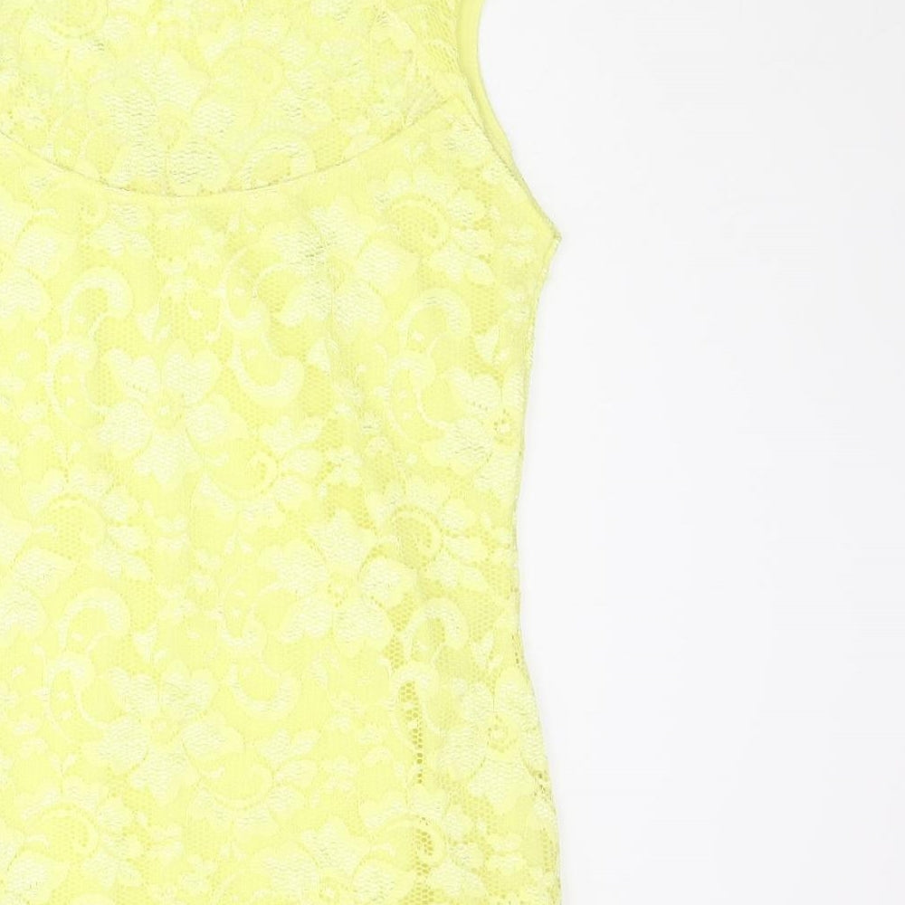 River Island Womens Yellow Nylon Basic Blouse Size 10 Round Neck