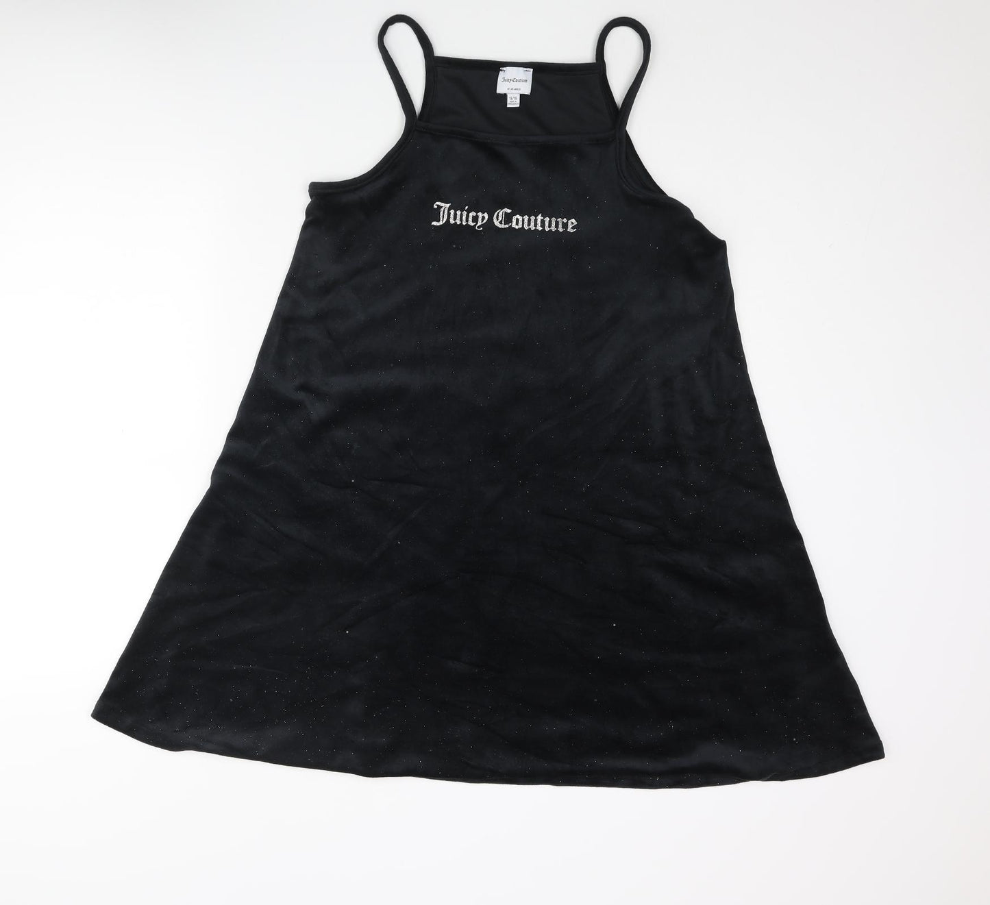 Juicy Couture Girls Black Polyester A-Line Size 15-16 Years Square Neck Pullover - Logo Glitter