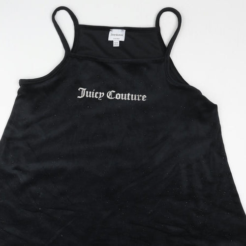 Juicy Couture Girls Black Polyester A-Line Size 15-16 Years Square Neck Pullover - Logo Glitter