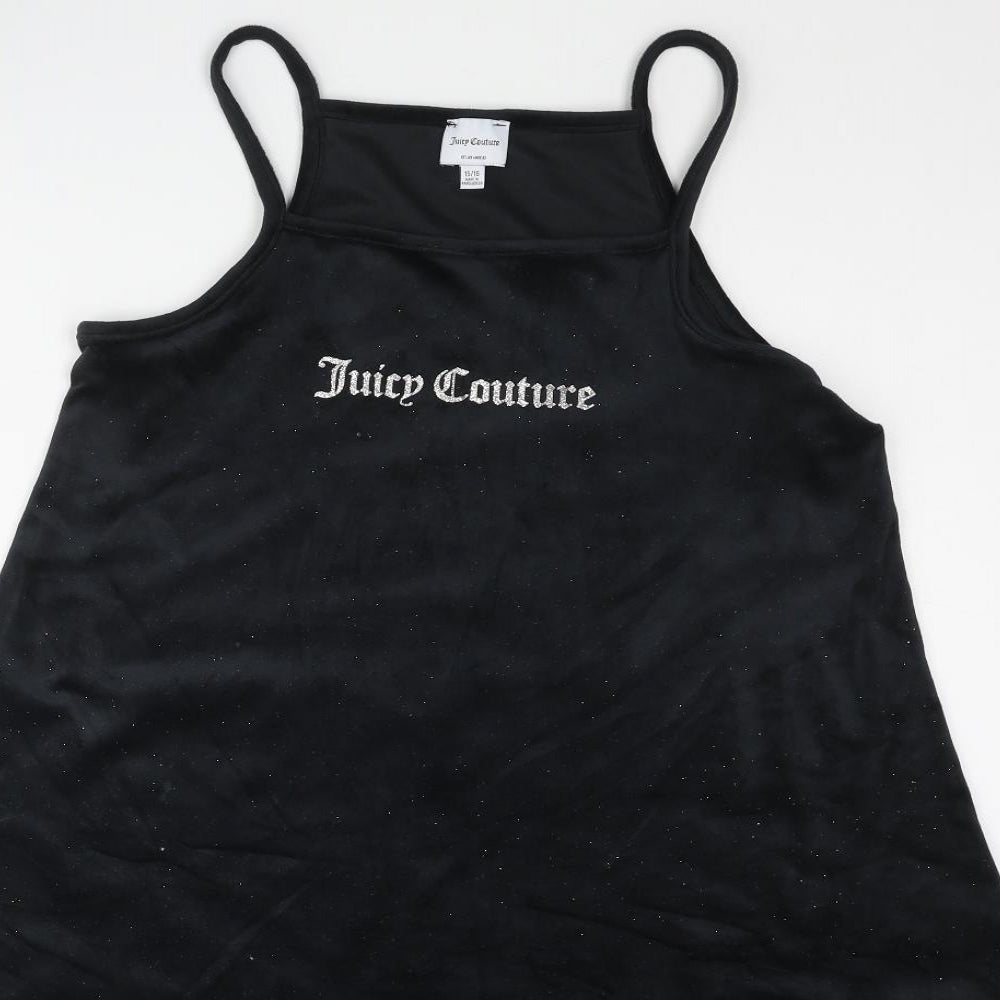 Juicy Couture Girls Black Polyester A-Line Size 15-16 Years Square Neck Pullover - Logo Glitter