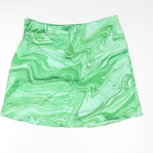 Boohoo Womens Green Geometric Polyester Mini Skirt Size 16 Zip - Marble Print