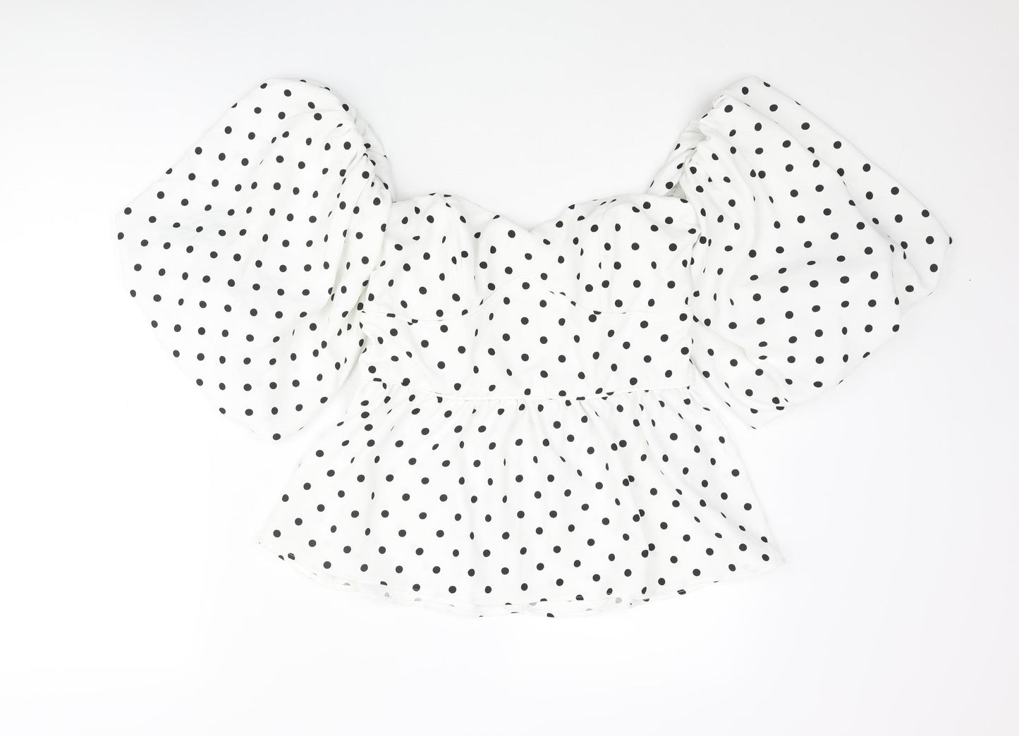Ro&Zo Womens White Polka Dot Polyester Basic Blouse Size 12 Sweetheart - Peplum